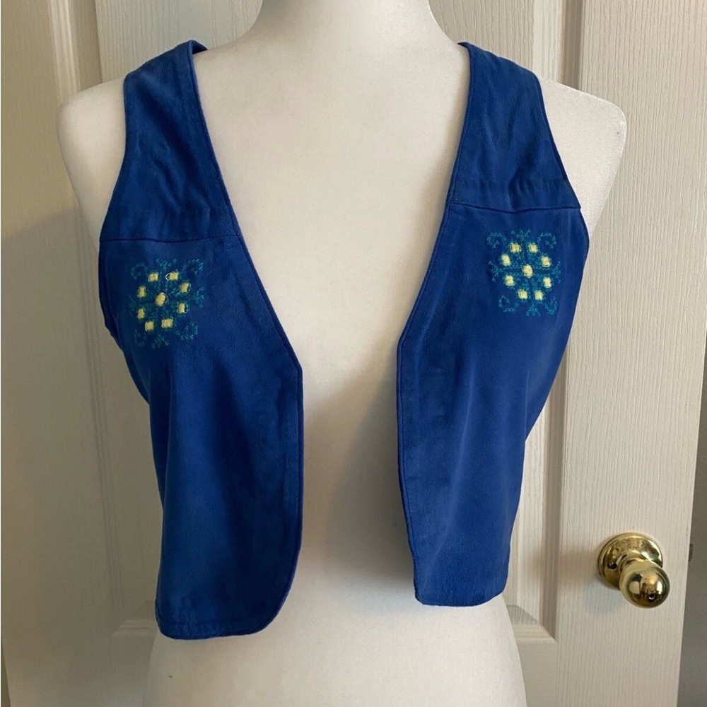 What Goes Around Comes Around Jennings Leather Embroidered Vest Cobalt Size S